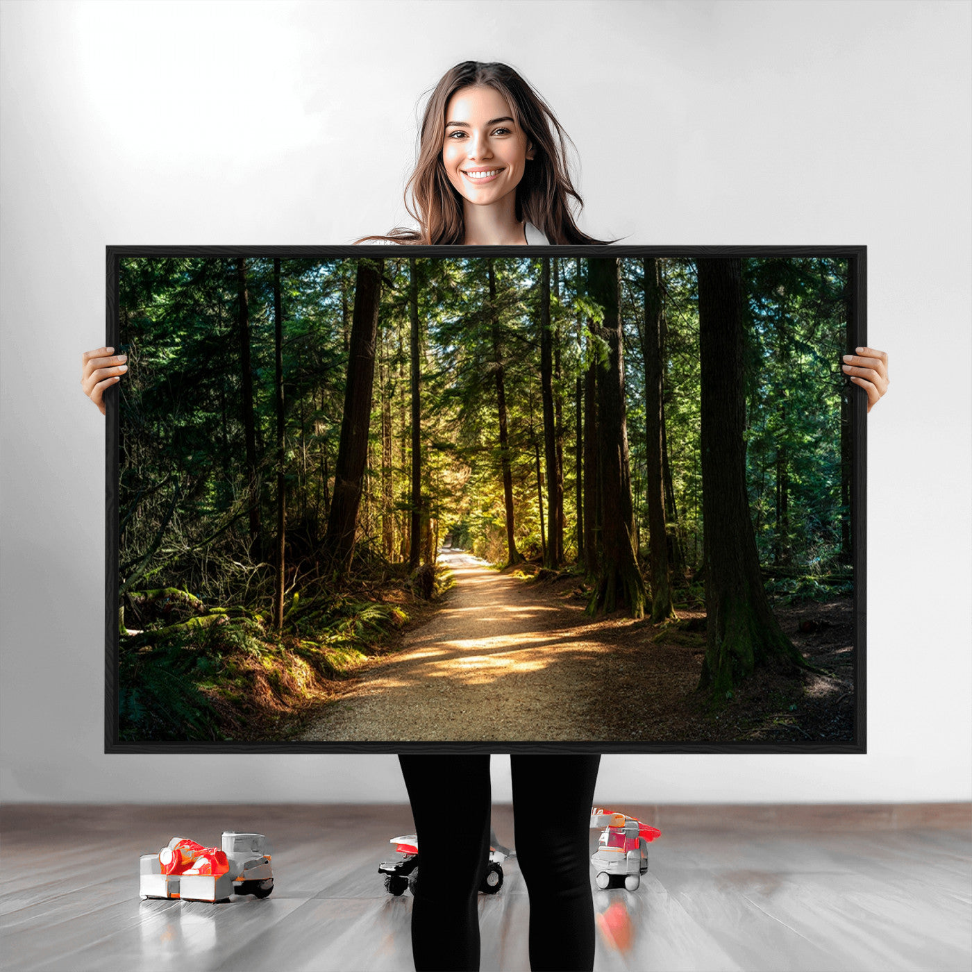 51762-MGV-CV-36X24-Sunlit Forest Pathway Canvas Print | 3 Panel Large Nature Wall Art for Living Room, Office, or Modern Space | Tranquil Scenic Forest, Ready