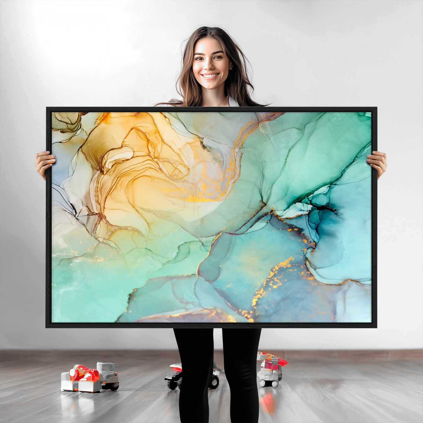 47242-MGV-CV-36X24-Green Marble Fluid Effect Wall Art Abstract Canvas Wall Art Print