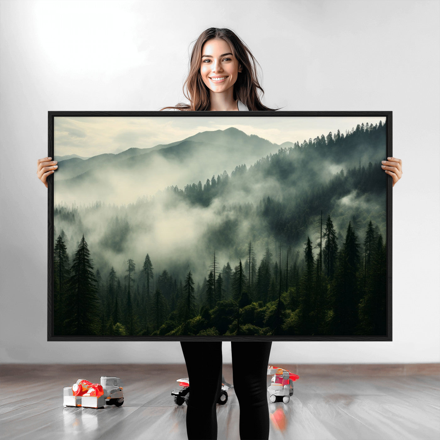 25295-MGV-CV-36X24-Captivating Misty Forest Wall Art Premium Canvas Print a Foggy and Serene Atmosphere