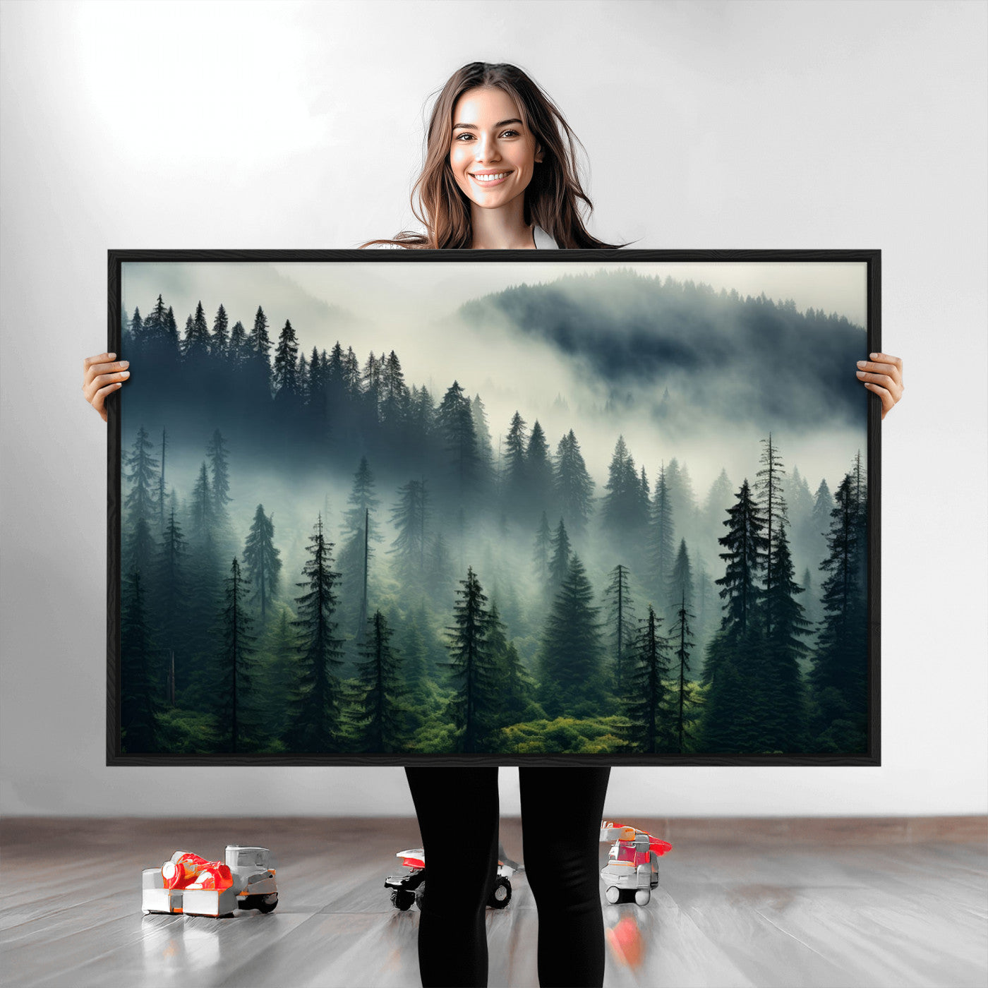 48606-MGV-CV-36X24-Captivating Misty Forest Wall Art Premium Canvas Print a Foggy and Serene Atmosphere