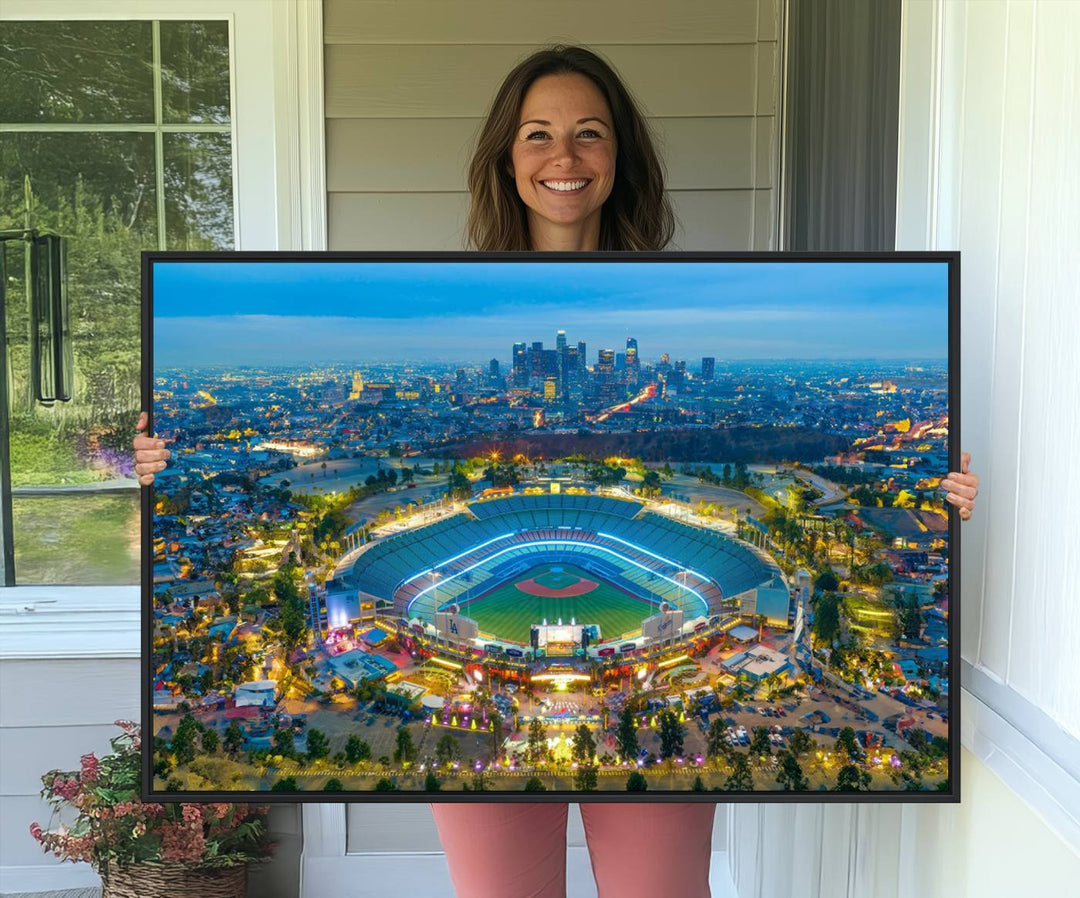 Aerial view of Los Angeles Dodgers Dodger Stadium Wall Art Canvas Print.