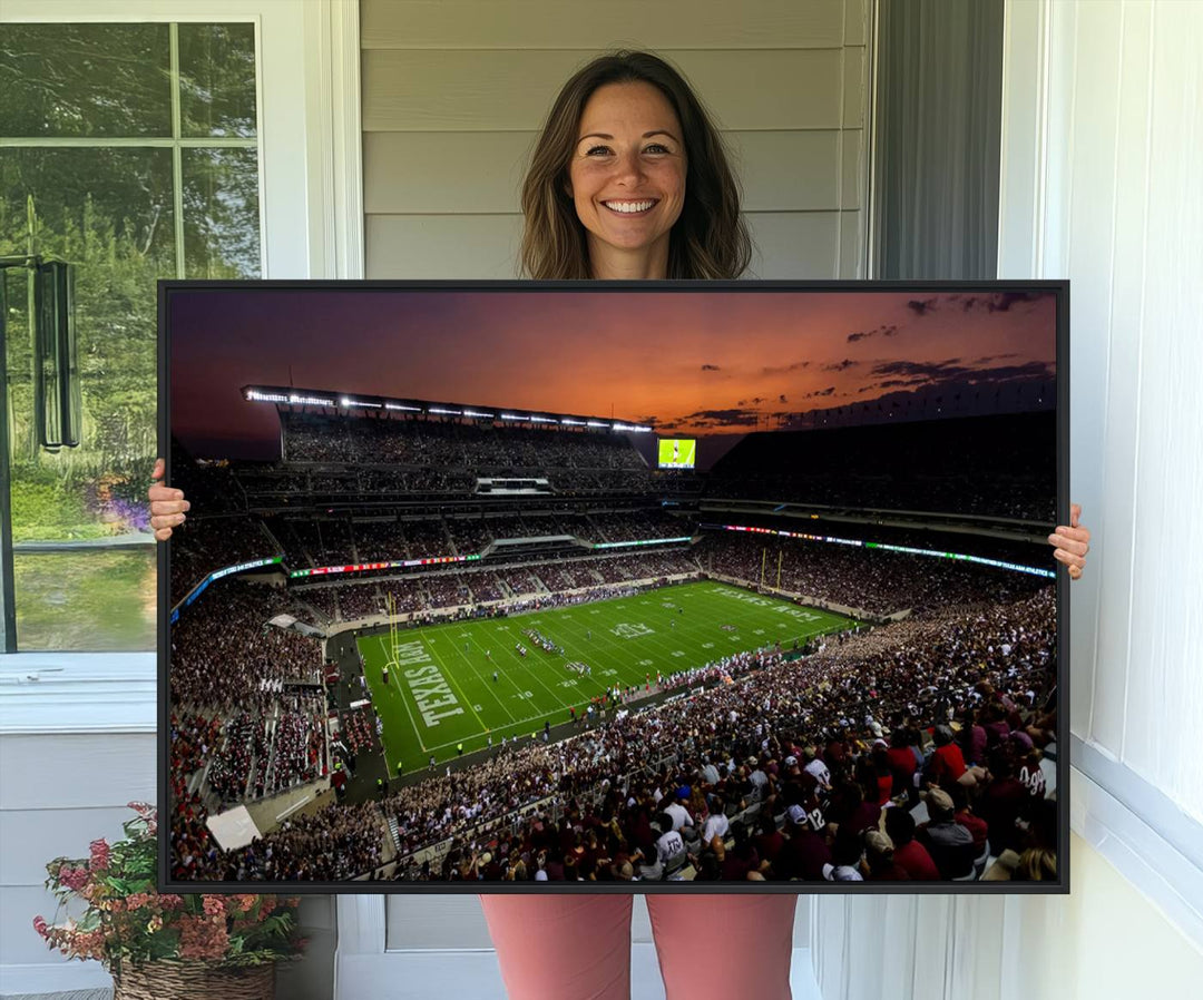 Canvas print of the Texas A&M University Aggies football team at Kyle Field Stadium.