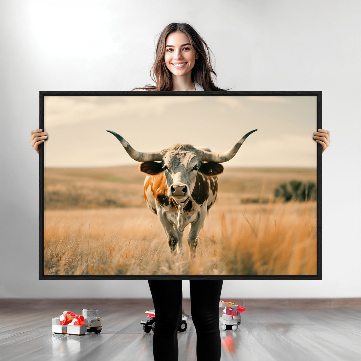 16580-MGV-CV-36X24-Texas Cow Longhorn Wall Art Canvas Print for Farm House Wall Decor, Farmhouse Cow Print Canvas Wall Art Print