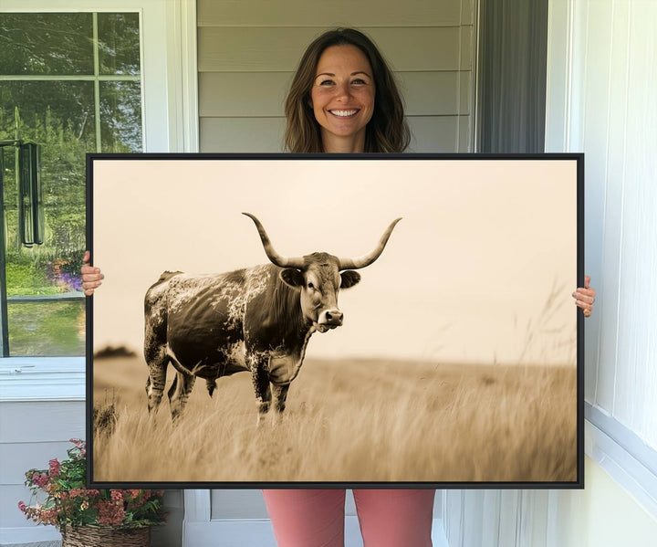 Texas Longhorn Wall Art Print for farmhouse decor.