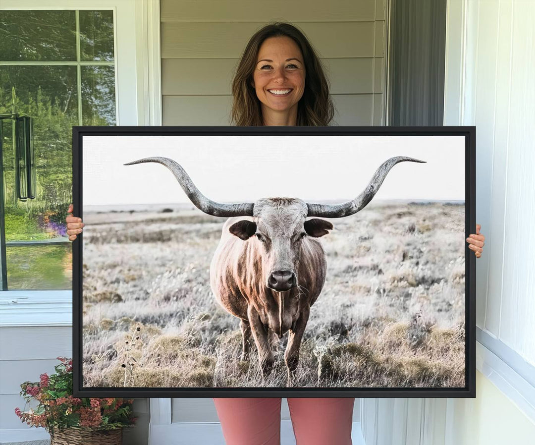 The Rustic Texas Longhorn Canvas Print adds charm to your decor.