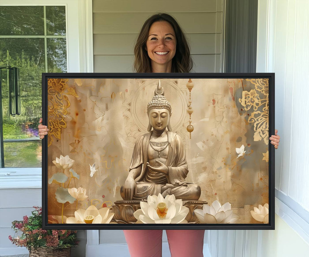 The Buddha Wall Art Canvas Print enhances the meditation room.