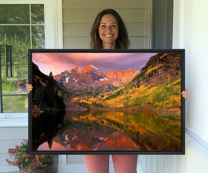 The Colorado Rockies Mountain Sunset Wall Art is a scenic nature canvas, ready to hang.