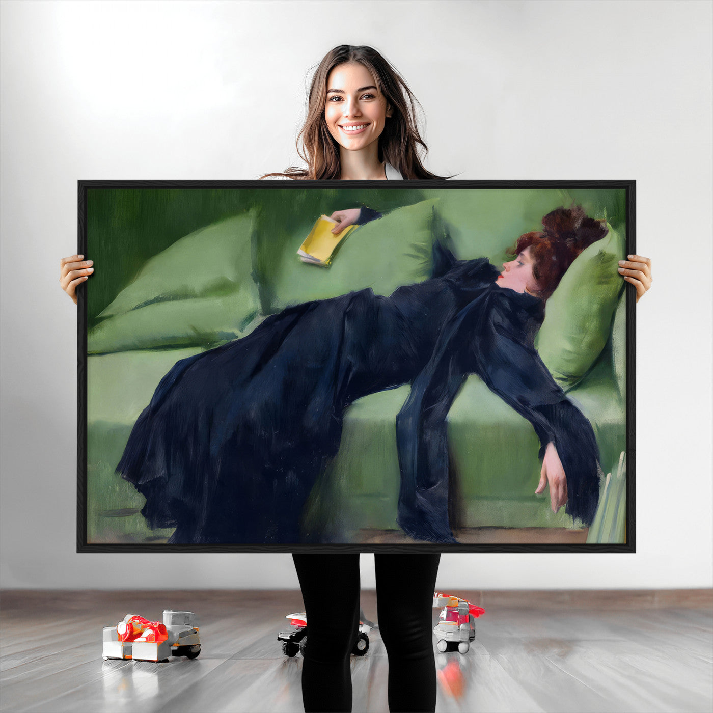 17725-MGV-CV-30X20-Decadent Girl by Ramon Casas Wall Art Canvas Print, Framed Decadent Girl Canvas Print