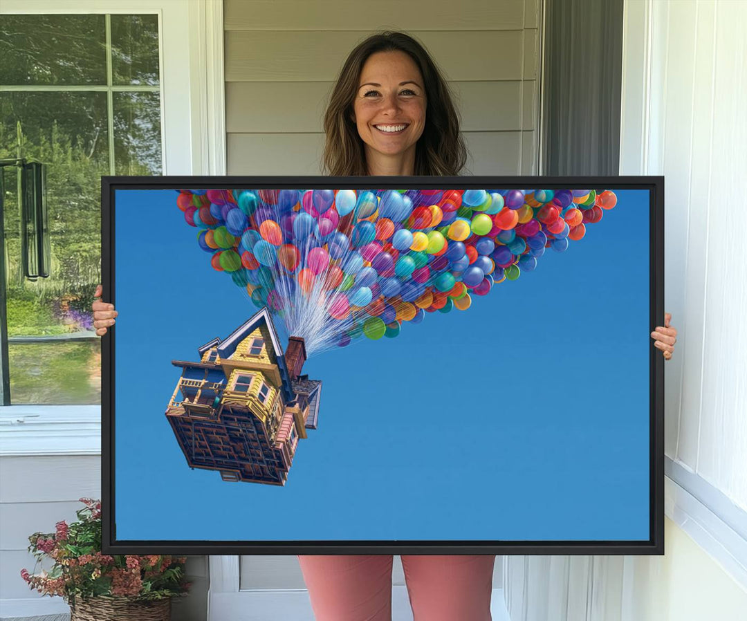 The Up house floats skyward, making it an ideal Carl Fredricksen wall art for kids rooms.