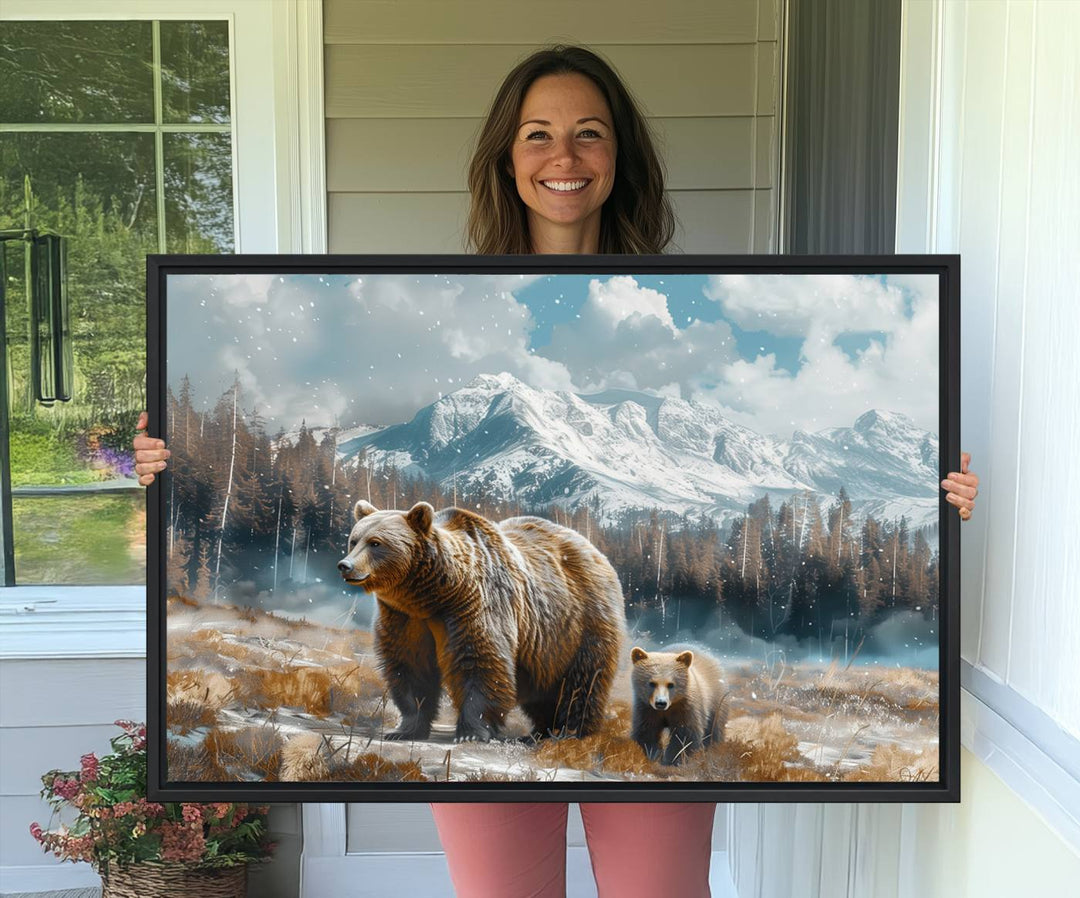 Bear and Baby Bear Wall Art Canvas Print is perfect nursery decor.