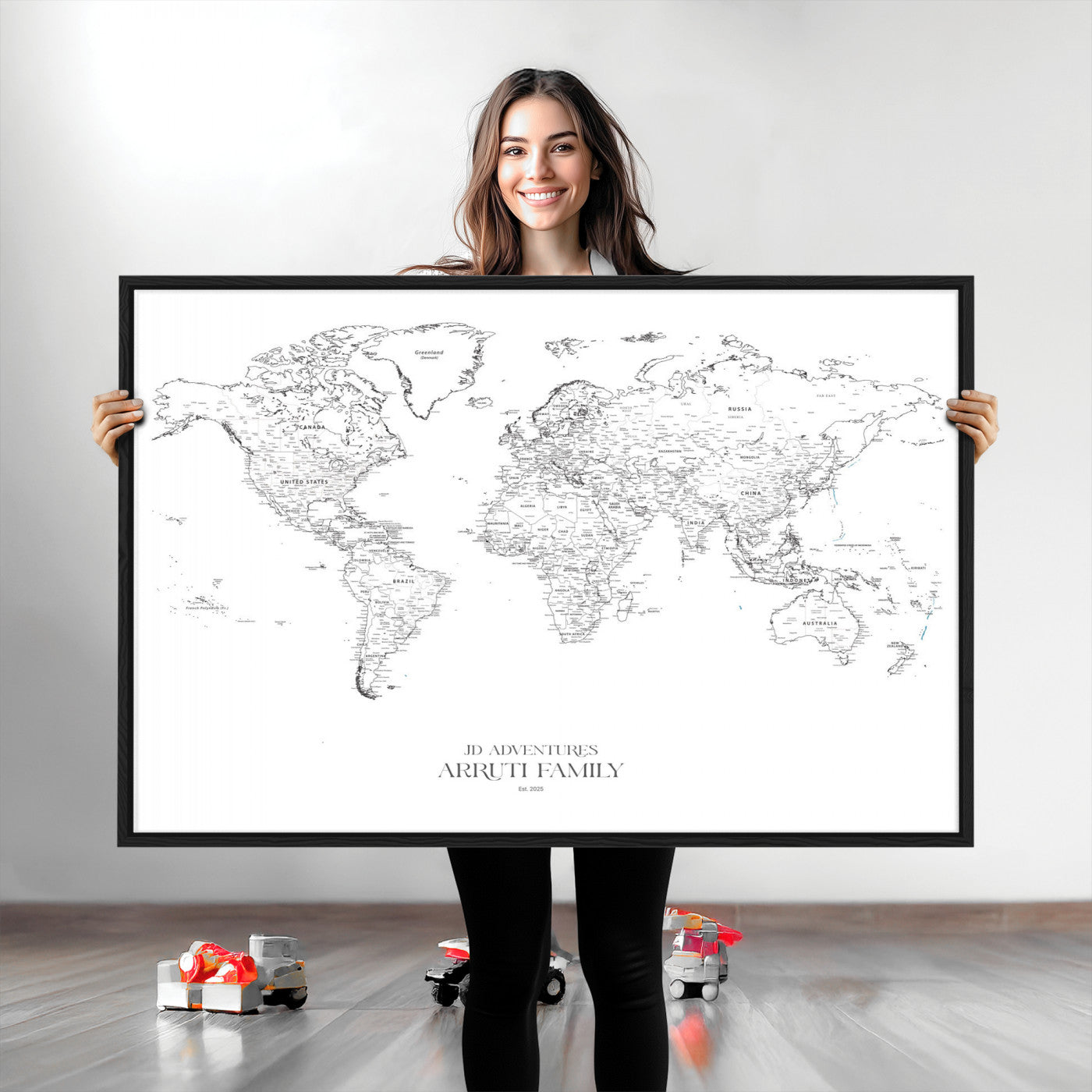 Personalized World Map Wall Art Canvas Print - Custom Push Pin Travel Map Canvas - Framed Map Print for Travel Lover Gift