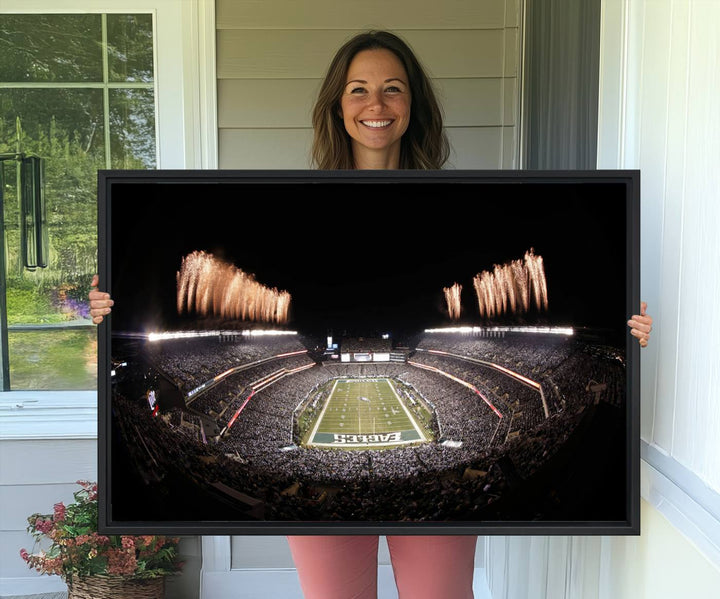 Eagles Field Stadium Wall Art features a depiction of Lincoln Financial Field fireworks.