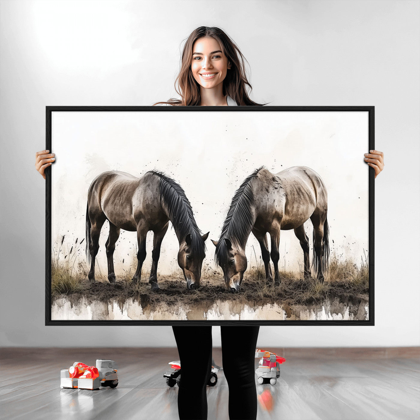 71729-MGV-CV-36X24-Chines Ink Style Horses Wall Art Canvas Print