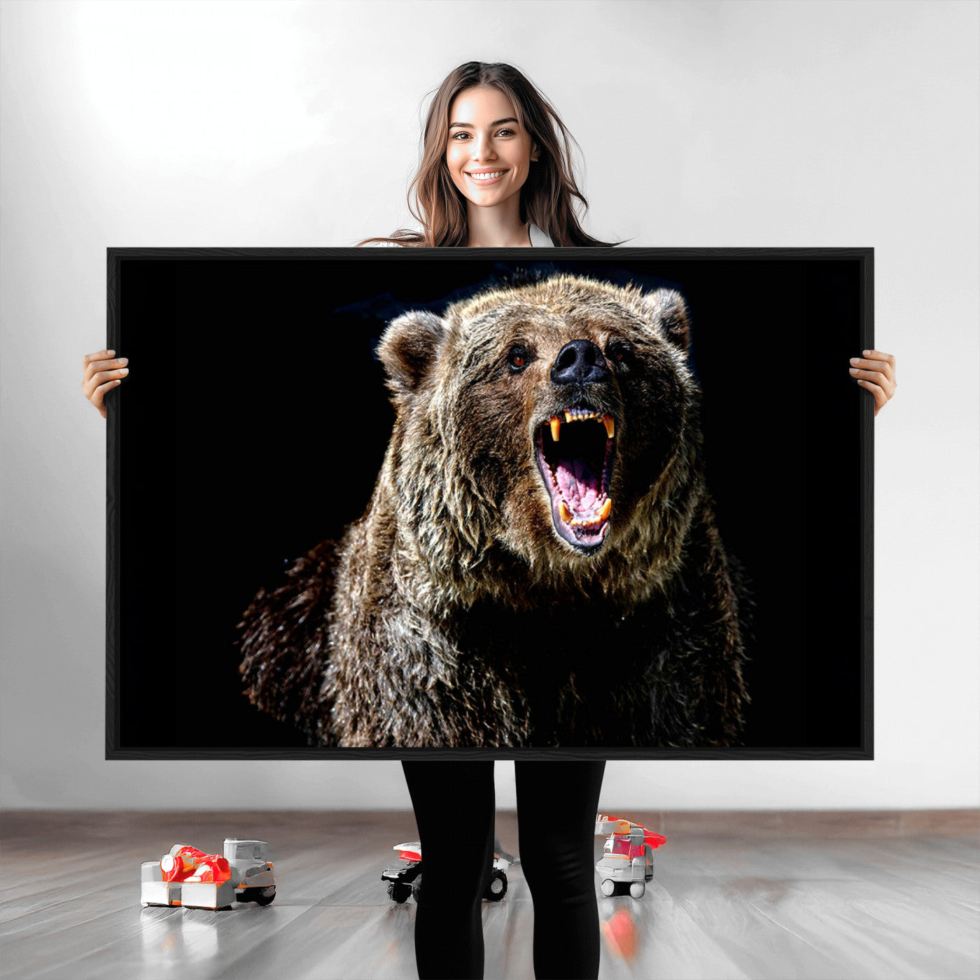 17625-MGV-CV-36X24-Grizzly Bear Canvas Print | Wildlife Wall Art for Cabin Decor | Ready to Hang Framed