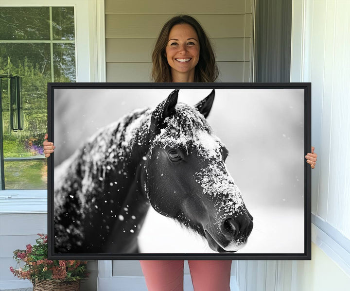 The Horse Canvas Print - Winter Horse Snow Wall Art captures winters essence beautifully.