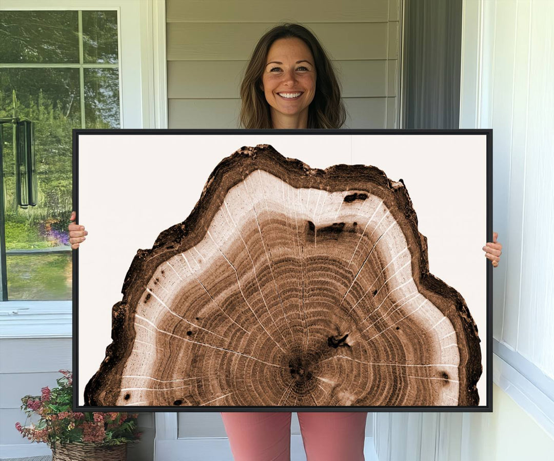 Close-up of the Rustic Wood Rings Wall Art featuring detailed tree rings and natural texture on a plain white background.