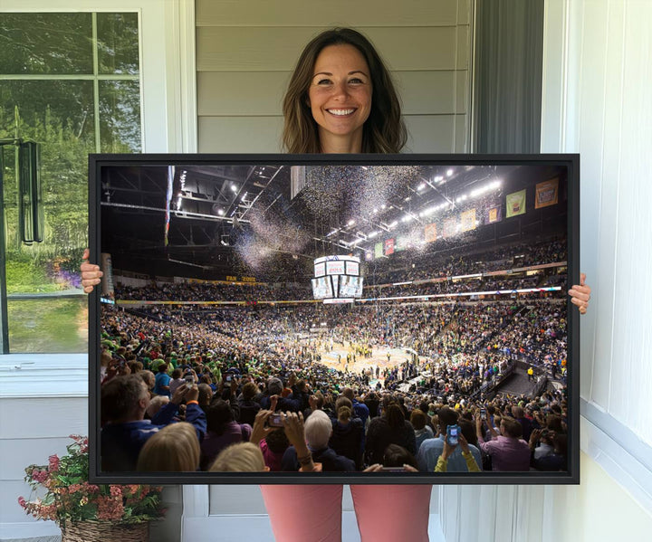 Our ready-to-hang canvas print captures the vibrant scene of the Bridgestone Arena illuminated with fans and confetti.