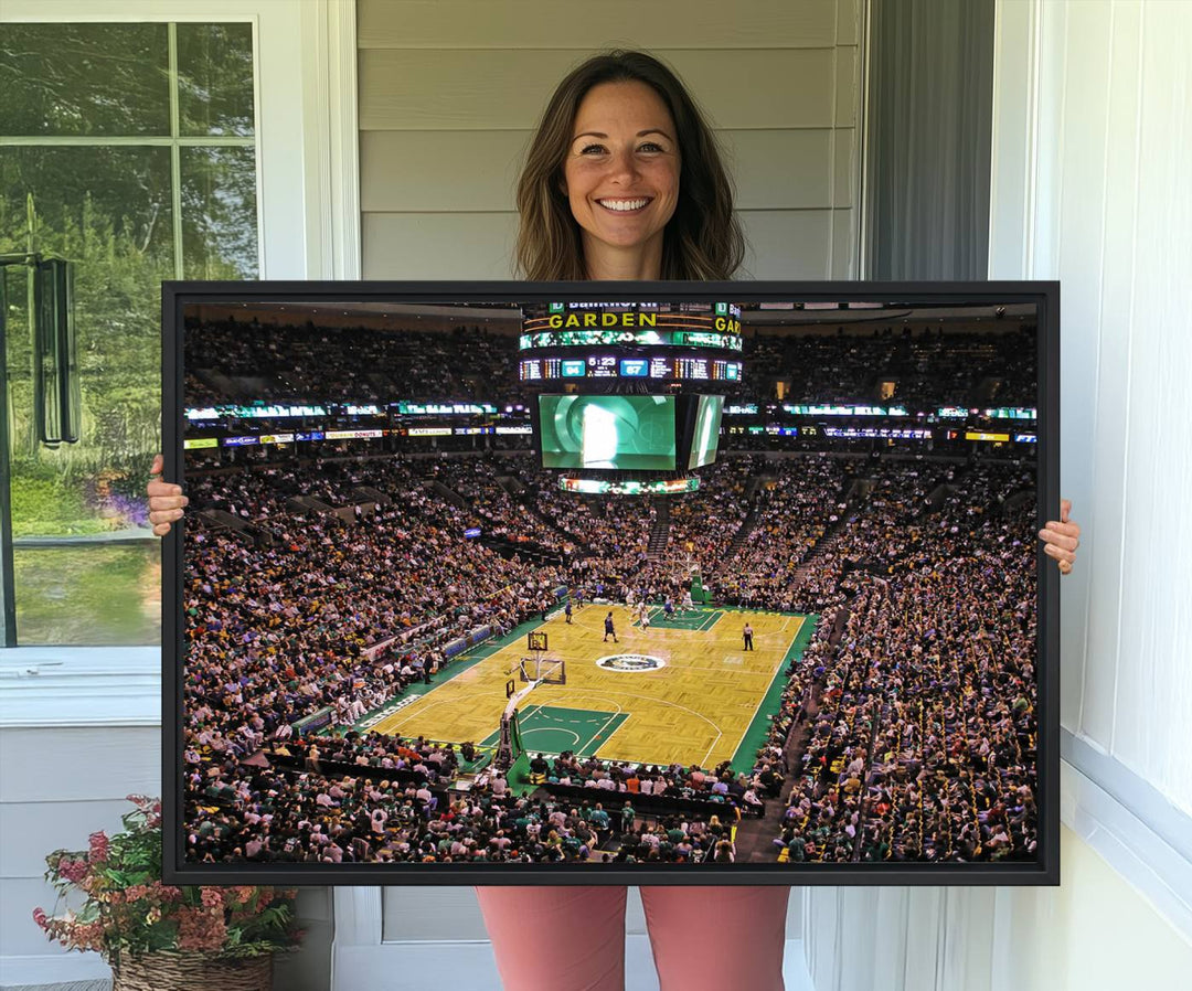 The Celtics vs. Timberwolves canvas print captures a lively arena scene, making it perfect for indoor sports decor.