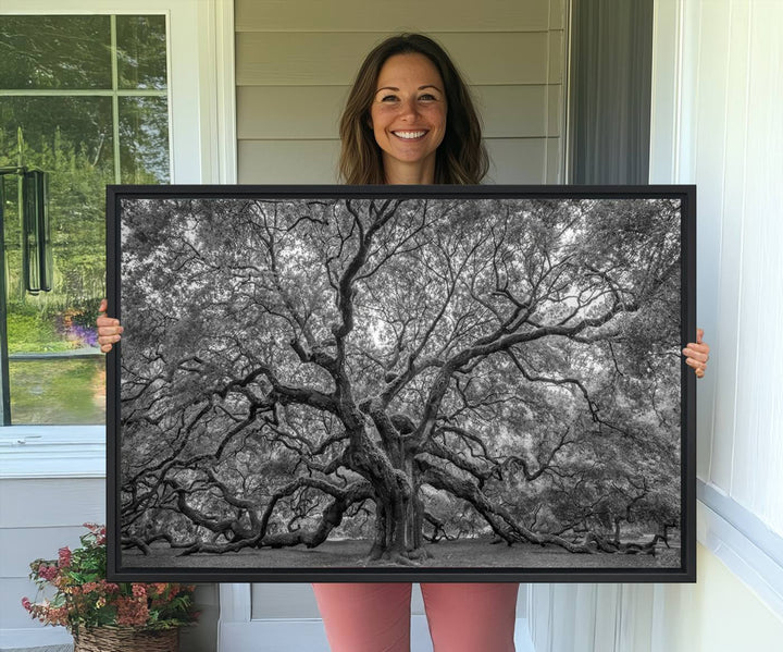 The Majestic Angel Oak Tree canvas print enhances minimalistic decor with its nature photography.