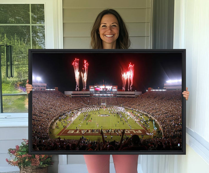 A vibrant wall art piece of the Florida State Seminoles sets a lively tone, depicting scenes filled with energy and celebration.