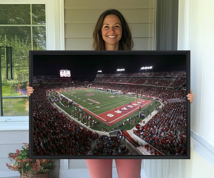 Aerial view of TDECU Stadium at night on the Houston Cougars Football Wall Art Canvas Print.