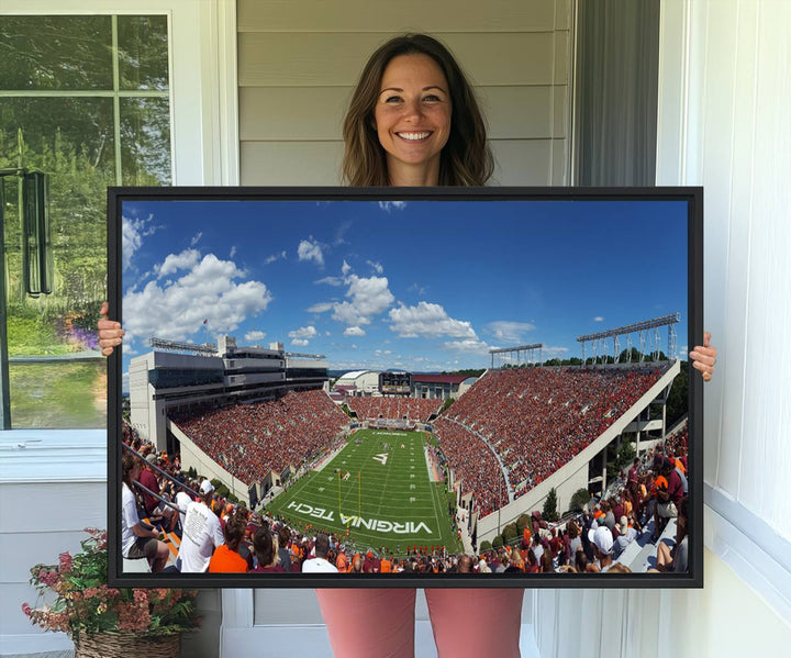 This Lane Stadium print captures Virginia Tech on the field along with the vibrant crowd, making it the perfect wall art for Hokies fans.