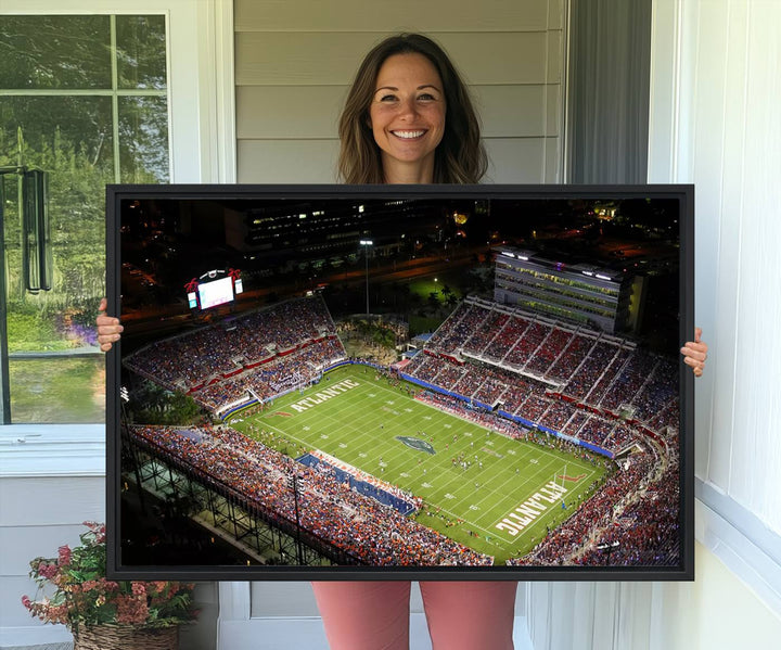 Aerial view of Florida Atlantic University Owls football stadium as a gallery-quality wall art canvas print.