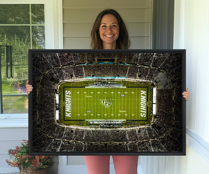 The UCF Knights Orlando Stadium Canvas Print, showcasing KNIGHTS in the end zones.