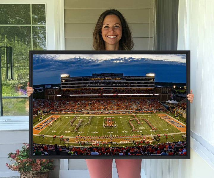 The University of Illinois band is depicted on a gallery-quality canvas wall art print.