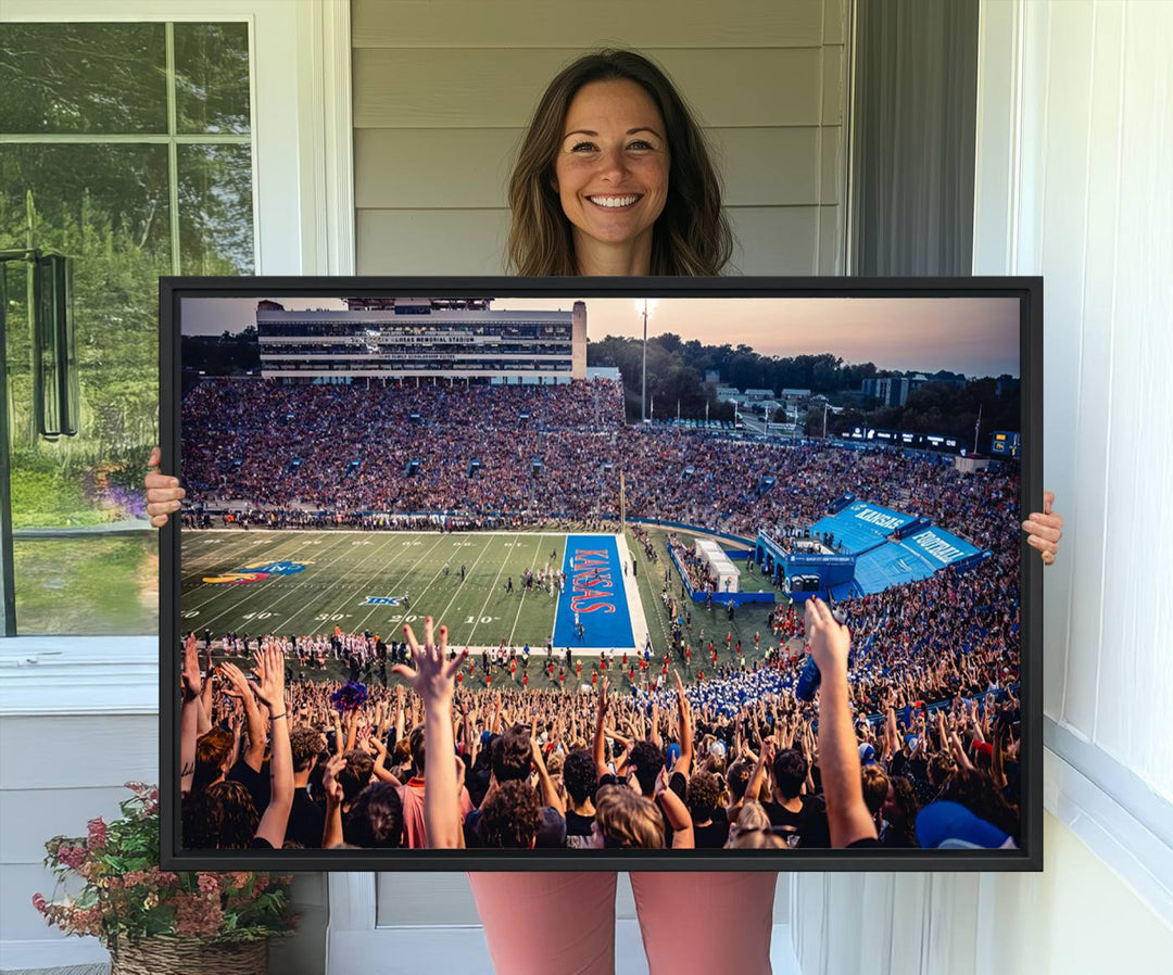 A canvas print of the University of Kansas Jayhawks Football Team.