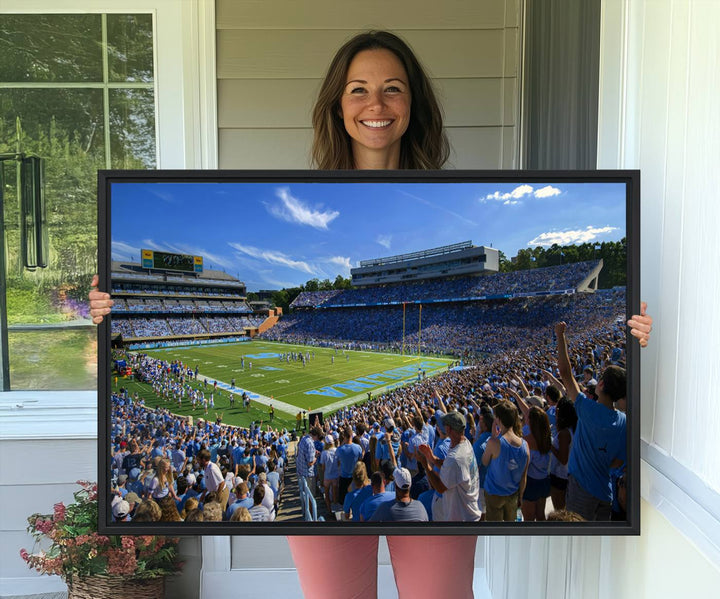 A University of North Carolina Tar Heels football stadium print on canvas.