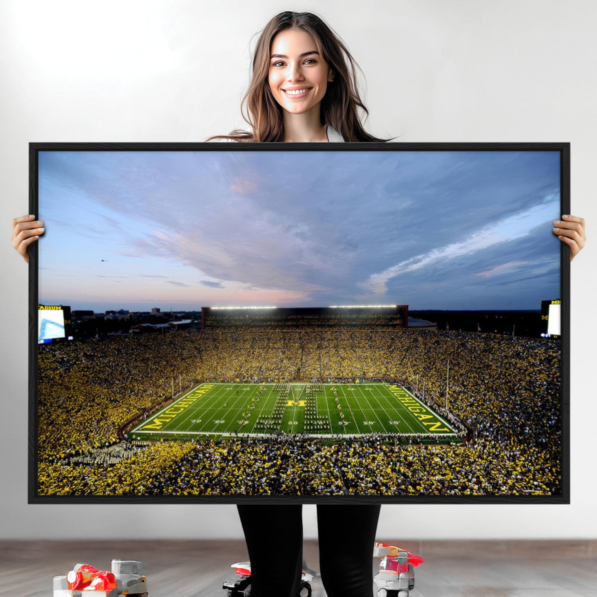 82641-MGV-CV-36X24-University of Michigan Wolverines Football Team Print - Ann Arbor Michigan Stadium Wall Art Canvas