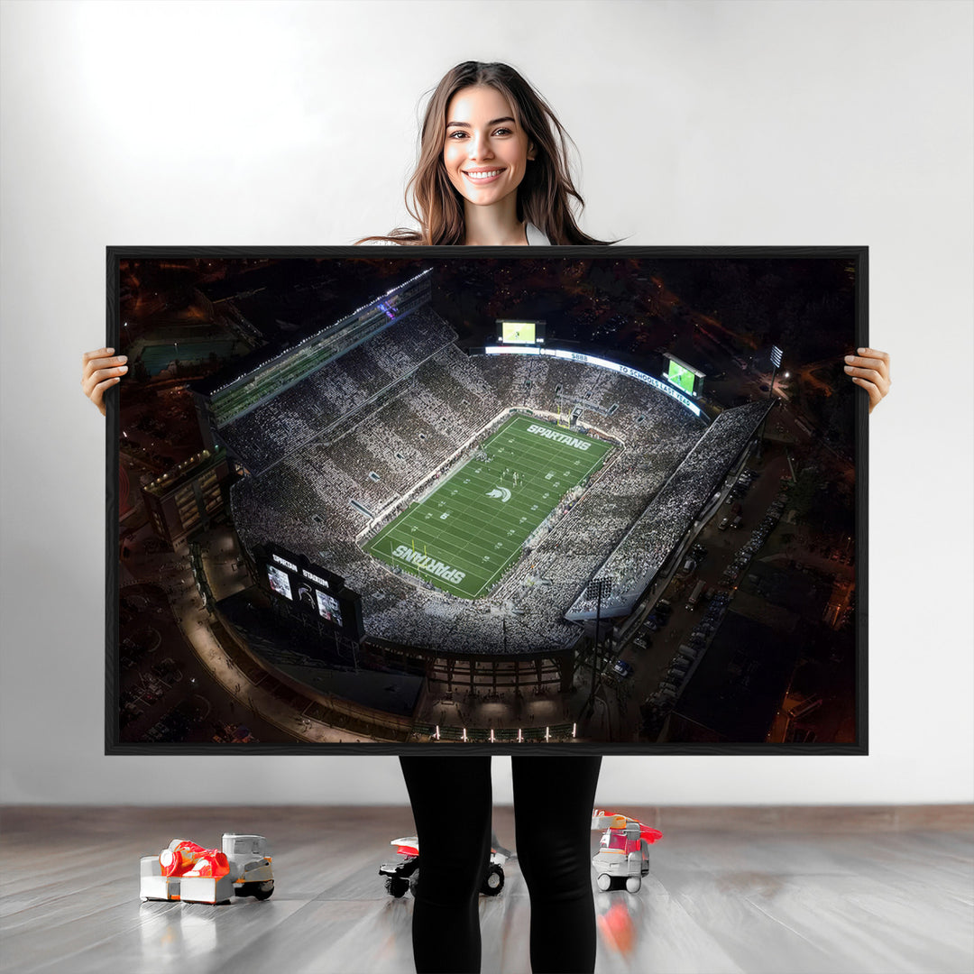 Michigan State Spartans Football Team Print - East Lansing Spartan Stadium Print Wall Art