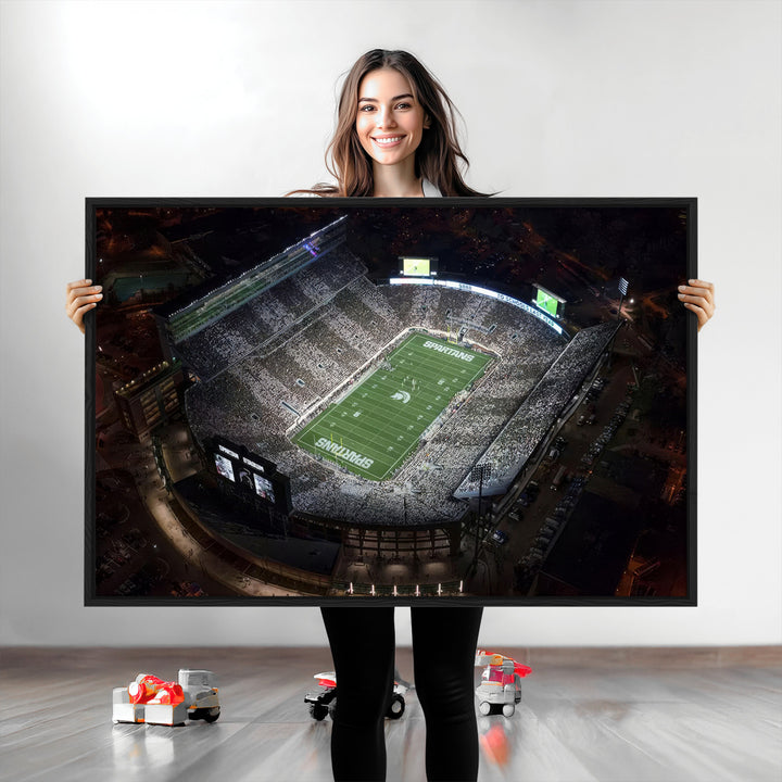 Michigan State Spartans Football Team Print - East Lansing Spartan Stadium Print Wall Art