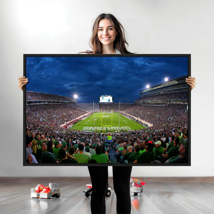 Michigan State Spartans Football Team Print - East Lansing Spartan Stadium Wall Art Canvas Print