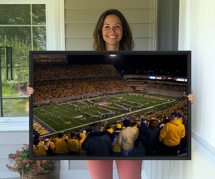 West Virginia Uni Mountaineers Football Canvas Wall Art Print.