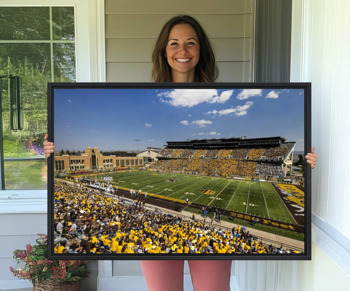 Aerial view of University of Wyoming Cowboys game at Jonah Field, perfect for a giclee canvas print.