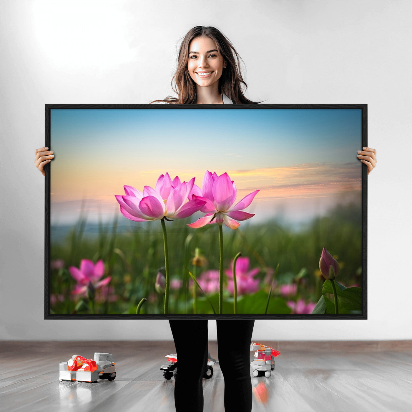 64234-MGV-CV-36X24-Pink Flower on the Mountain Canvas Print, Framed Pink Flower Canvas Wall Art