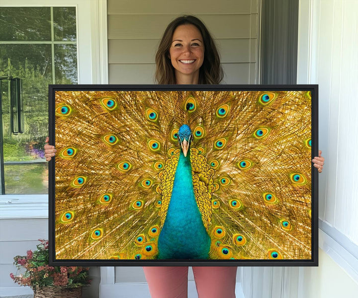 The Peacock Wall Art Canvas Print adorns a bright wall.