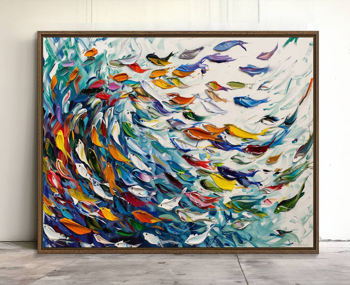 Modern Abstract Fish Shoal Wall Art Canvas Print.