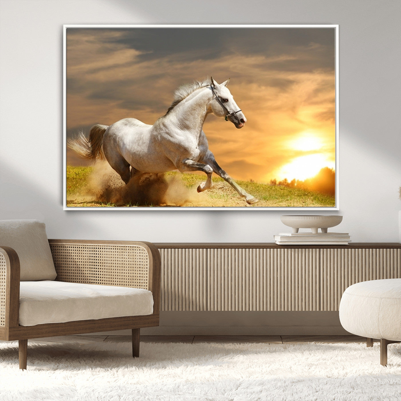 MGV-FC-36X24 - Large Wall Art Galloping White Horse at Sunset Canvas Print