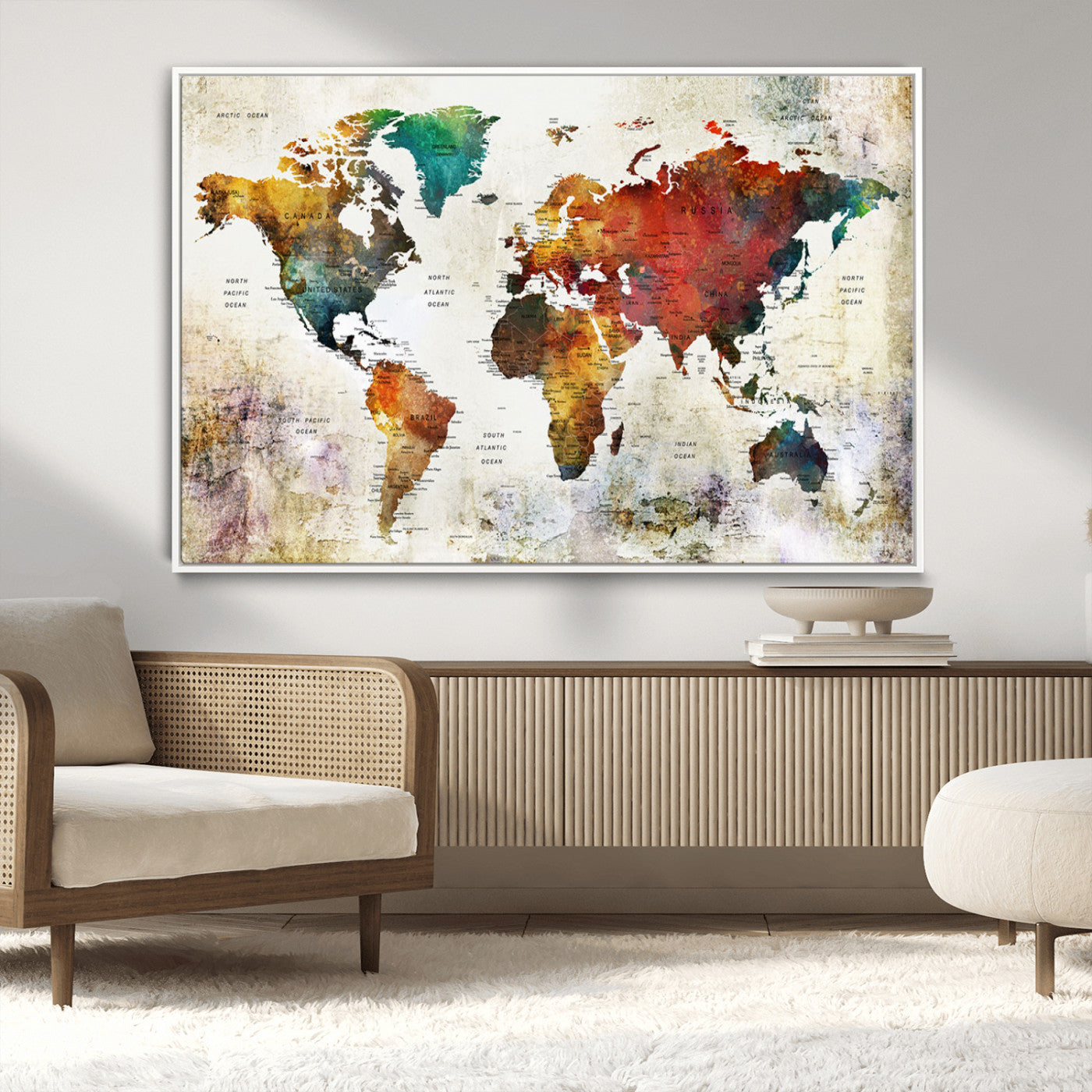 -Push Pin World Map Canvas Print – Framed Wall Art for Couples to Track Their Travels – Anniversary