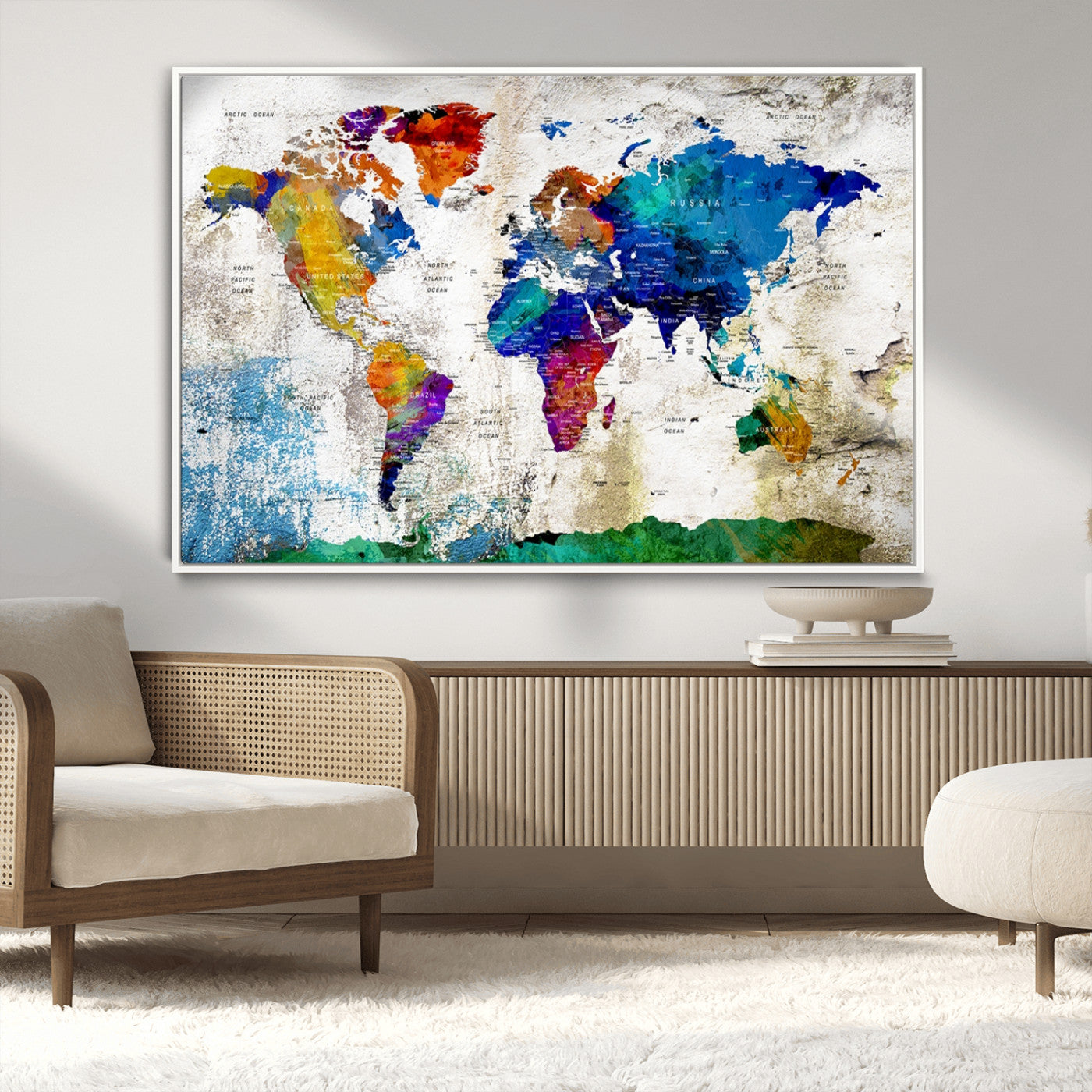 MGV-FC-36X24 - Push Pin World Map Canvas Print – Framed Wall Art for Couples to Track Their Travels – Anniversary