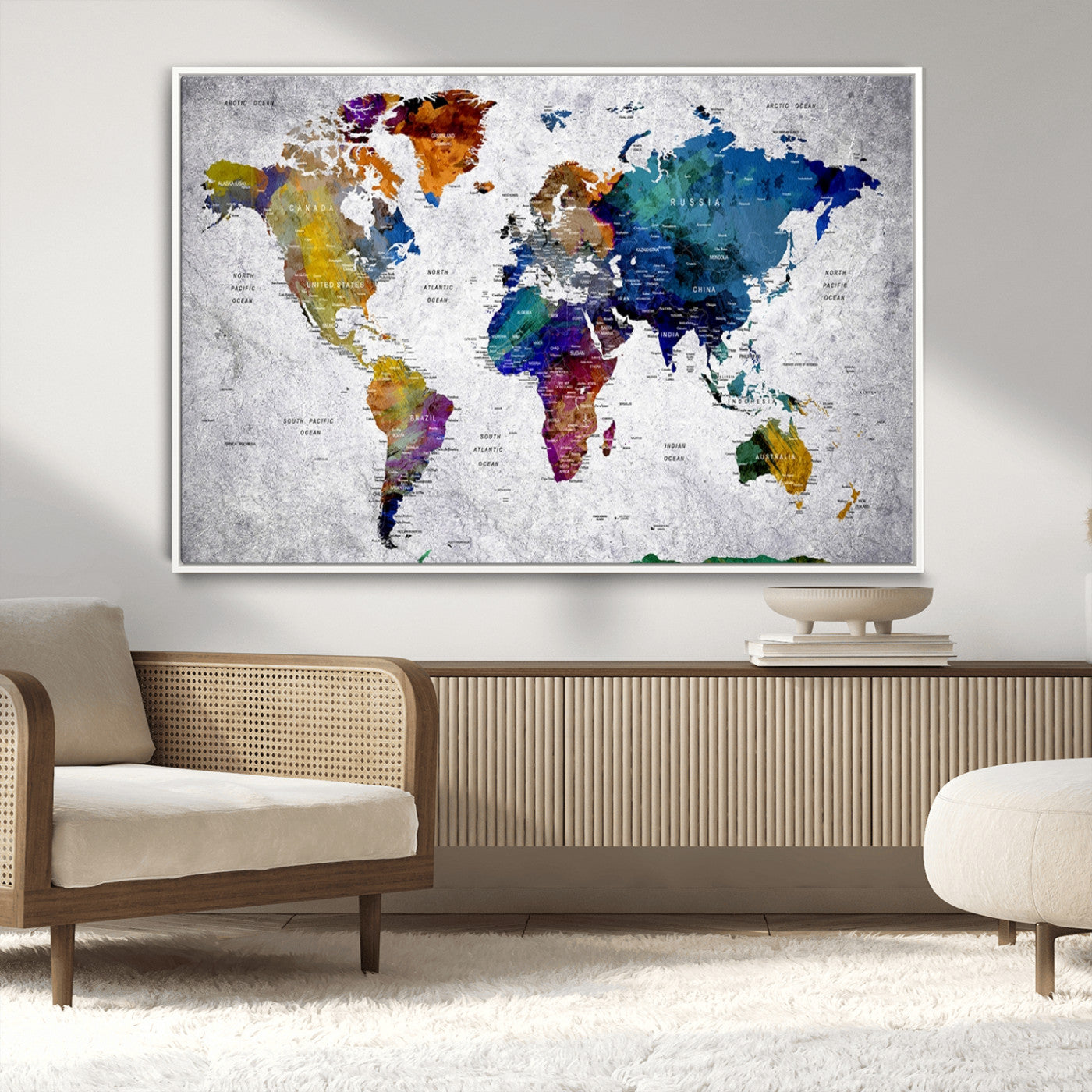 MGV-FC-36X24 - Push Pin World Map Canvas Print – Framed Wall Art for Couples to Track Their Travels – Anniversary