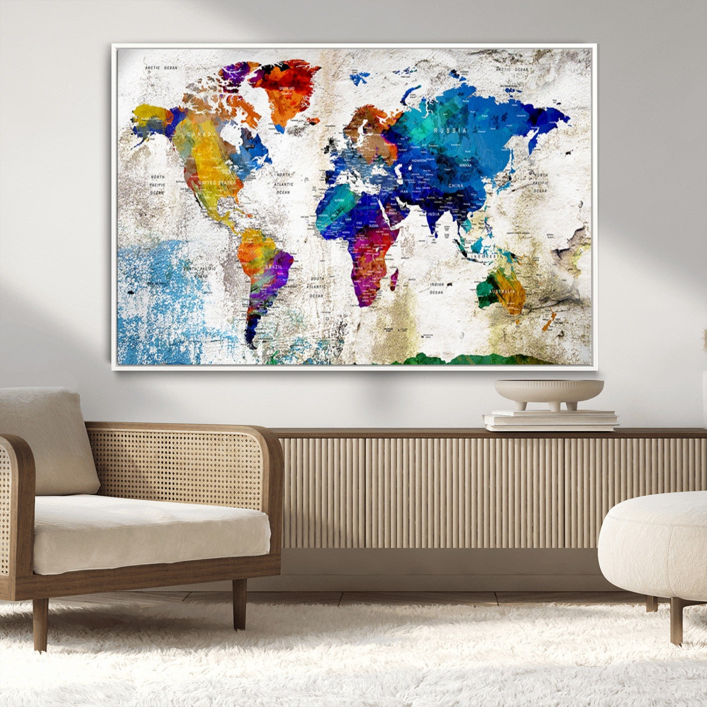 MGV-FC-36X24 - Push Pin World Map Canvas Print – Framed Wall Art for Couples to Track Their Travels – Anniversary