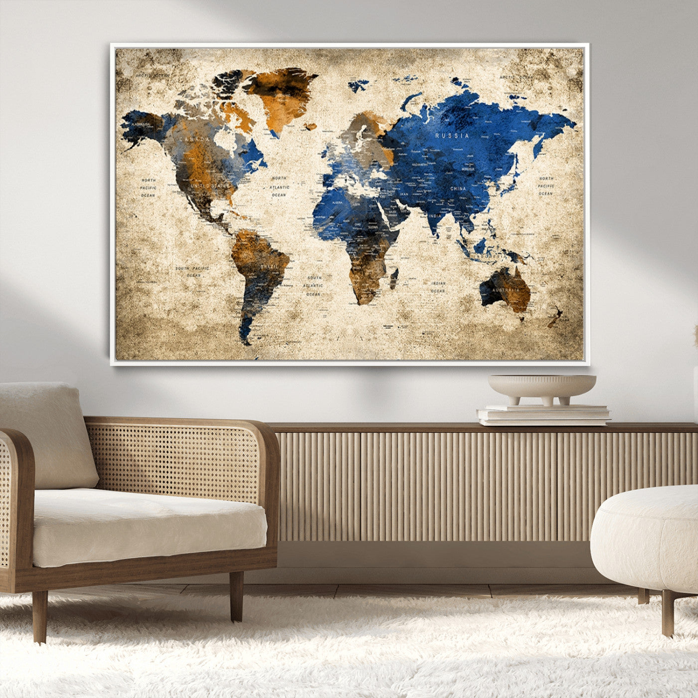 MGV-FC-36X24 - Push Pin World Map Canvas Print – Framed Wall Art for Couples to Track Their Travels – Anniversary