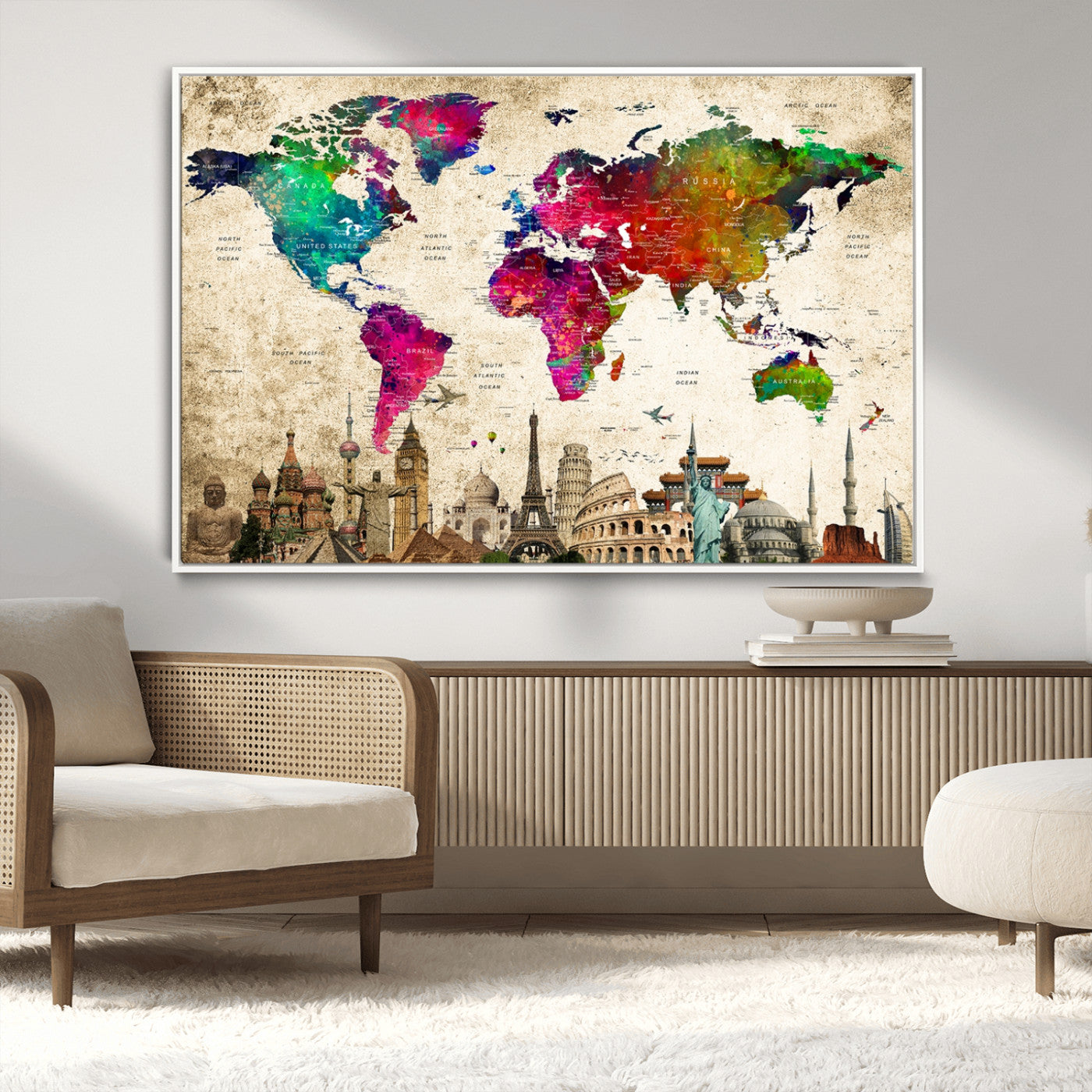 MGV-FC-36X24 - Push Pin World Map Canvas Print – Framed Wall Art for Couples to Track Their Travels – Anniversary