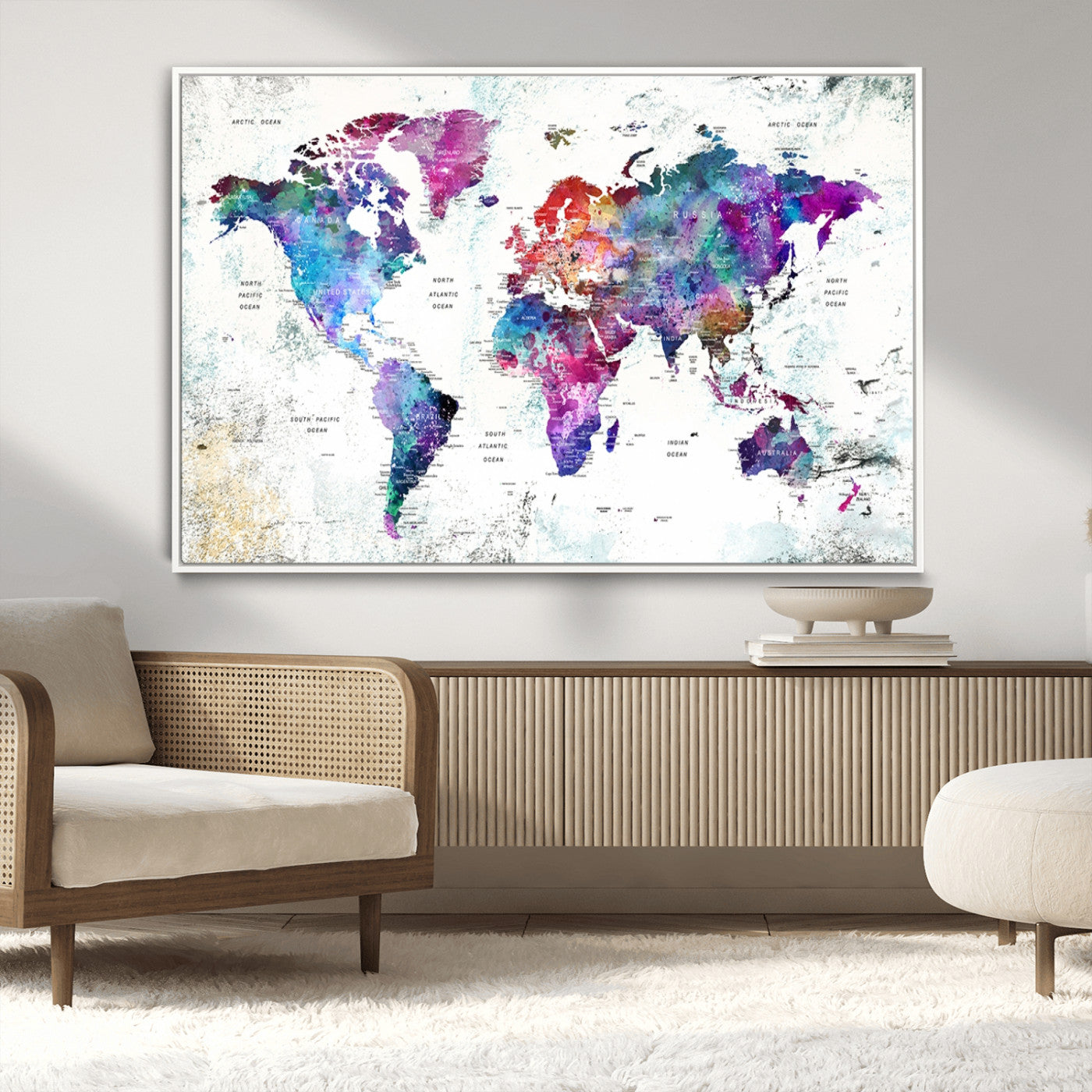 MGV-FC-36X24 - Push Pin World Map Canvas Print – Framed Wall Art for Couples to Track Their Travels – Anniversary