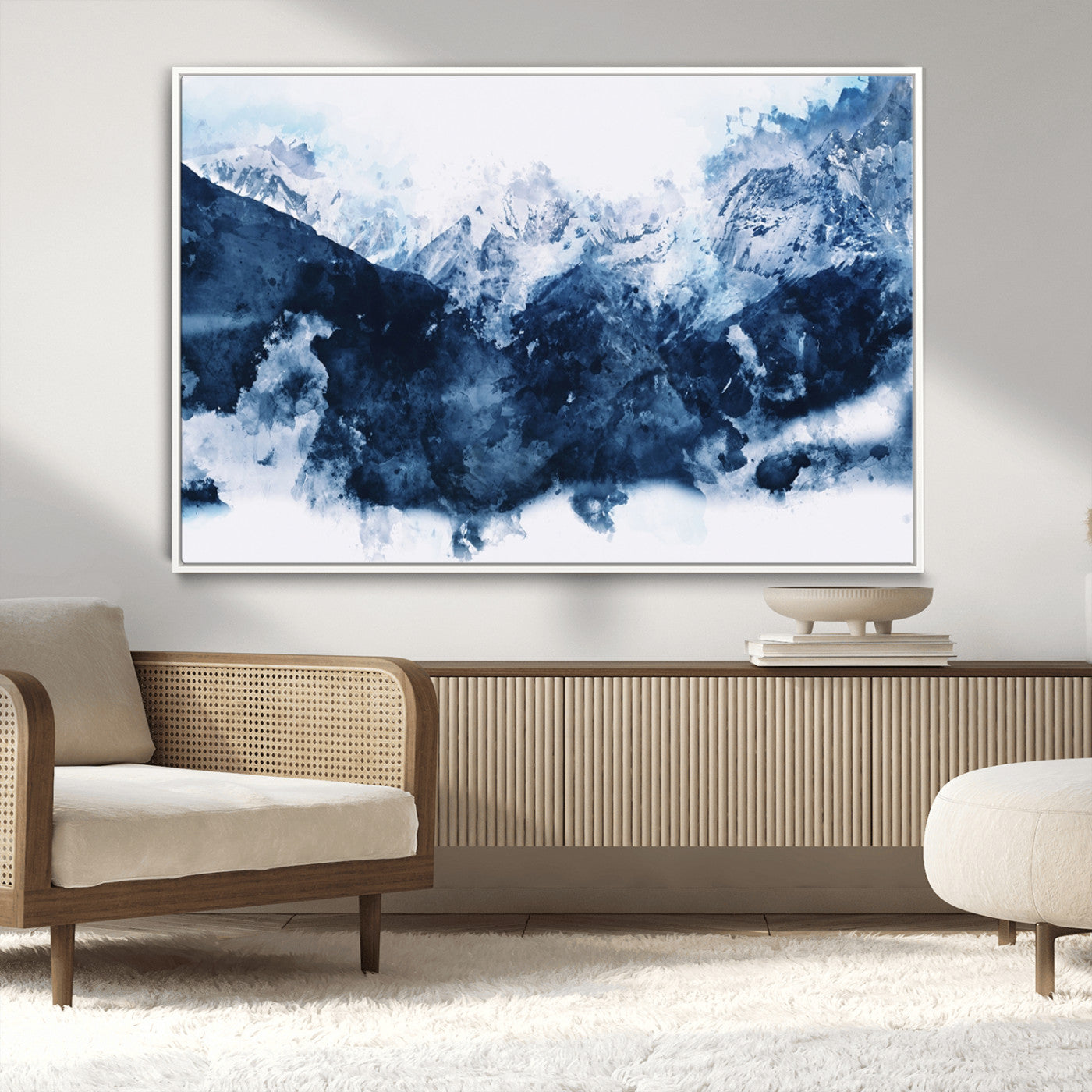 81700-MGV-CV-36X24-Abstract Blue Mountain Canvas Wall Art – Modern Triptych Landscape Print – Contemporary Nature Decor for Living Room or Office – Ready to