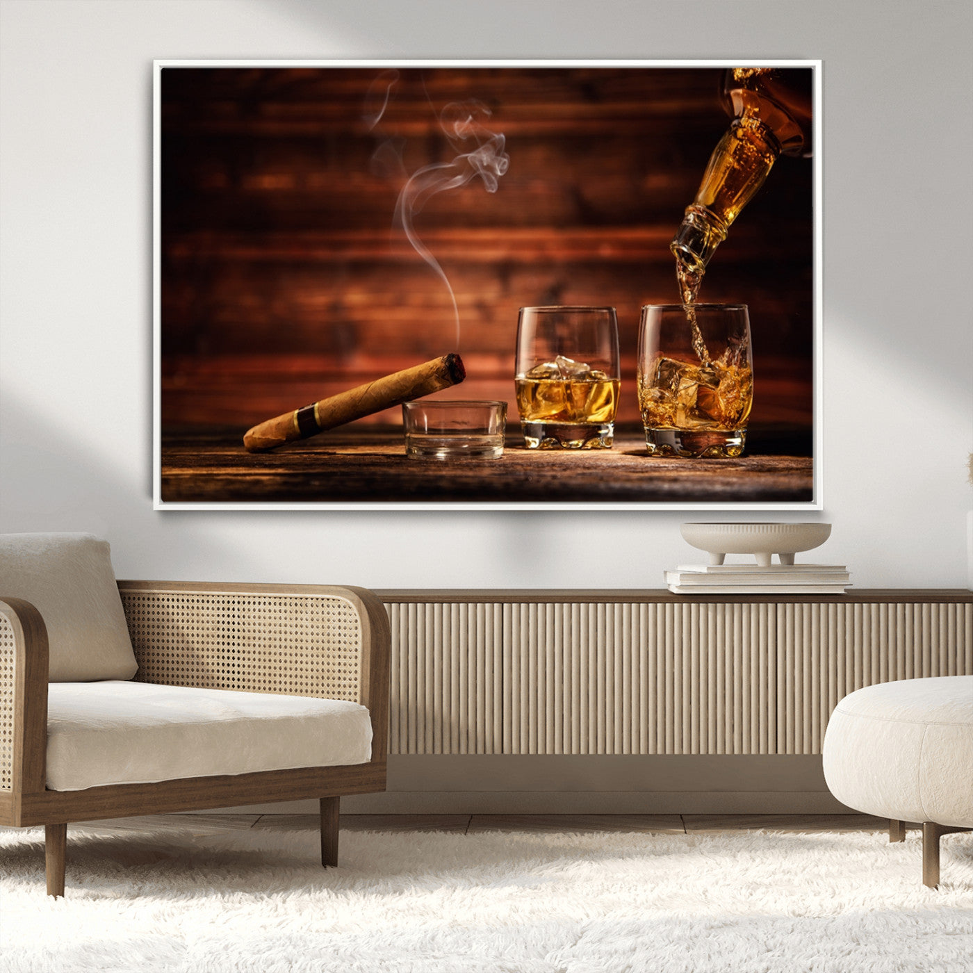 MGV-FC-36X24 - Whiskey and Cigar Wall Art Canvas | 3 Panel Bar Room Decor for Home Lounge, Office, or Man Cave |
